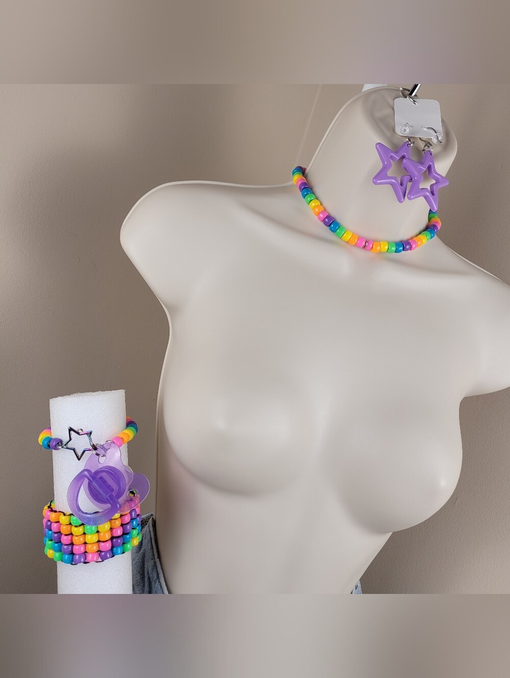 6pc Rainbow choker binky & cord earrings cuff - Picture 5 of 14